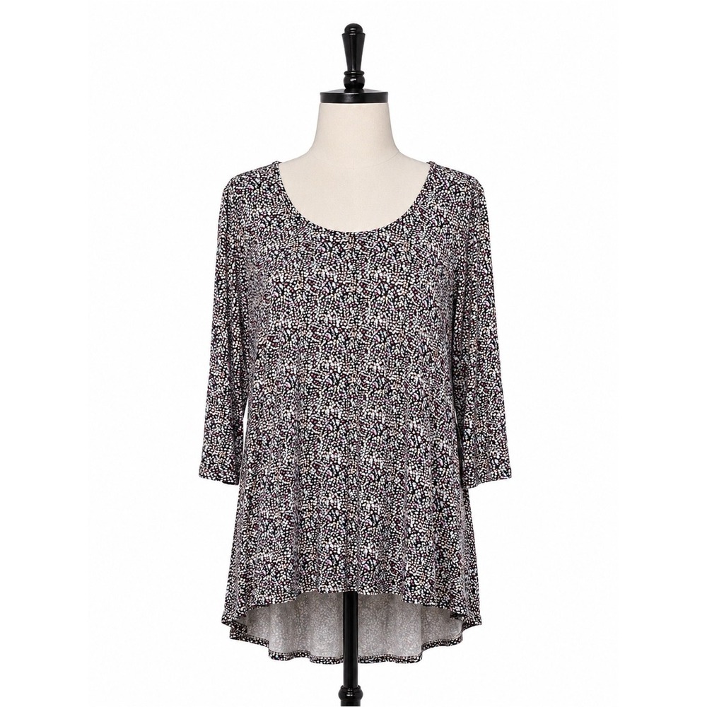 Philosophy High-Low Tunic Top Women 3X Multi-Color Abstract 3/4 Sleeve Scoop